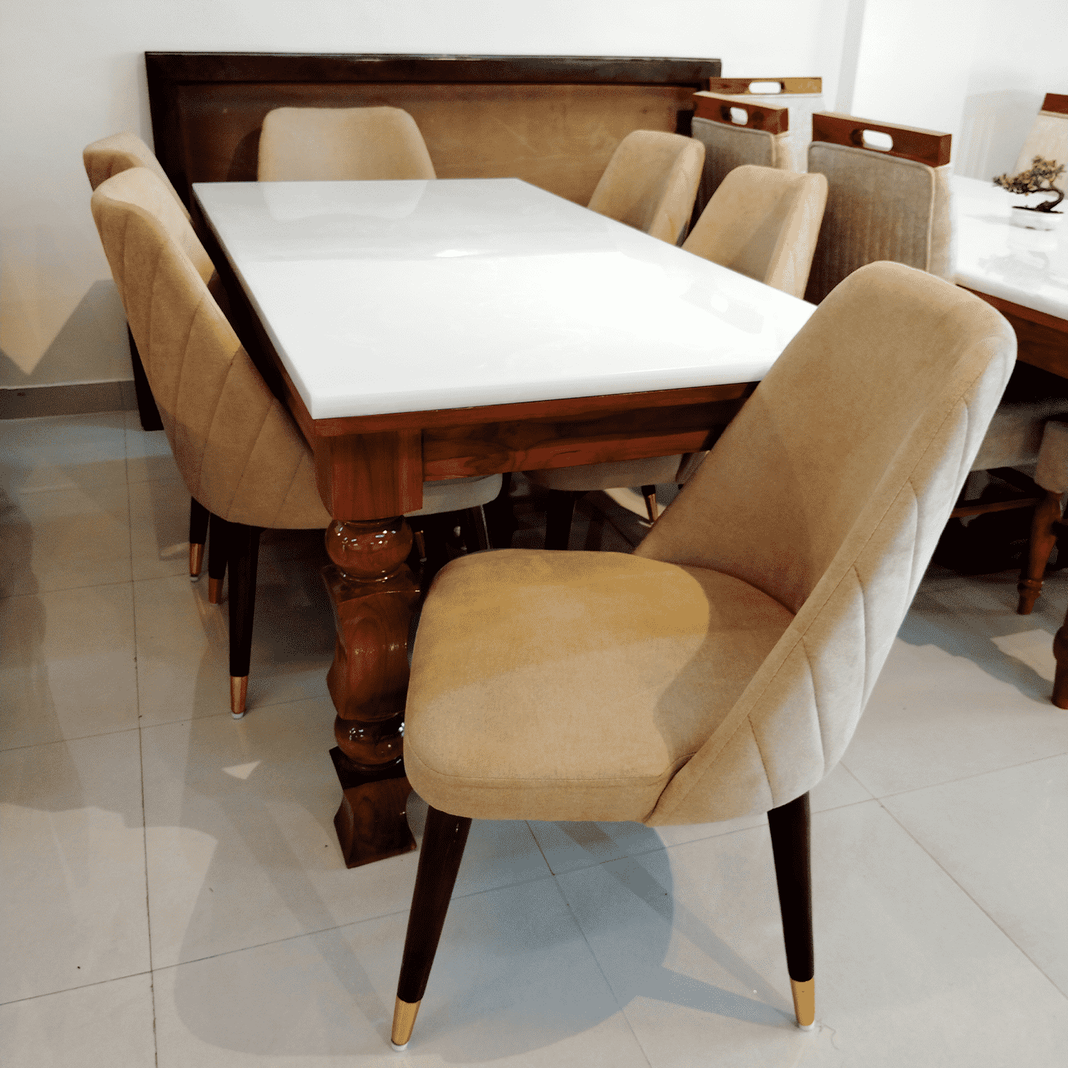 Amaltas Round Back Marble top Dining Set