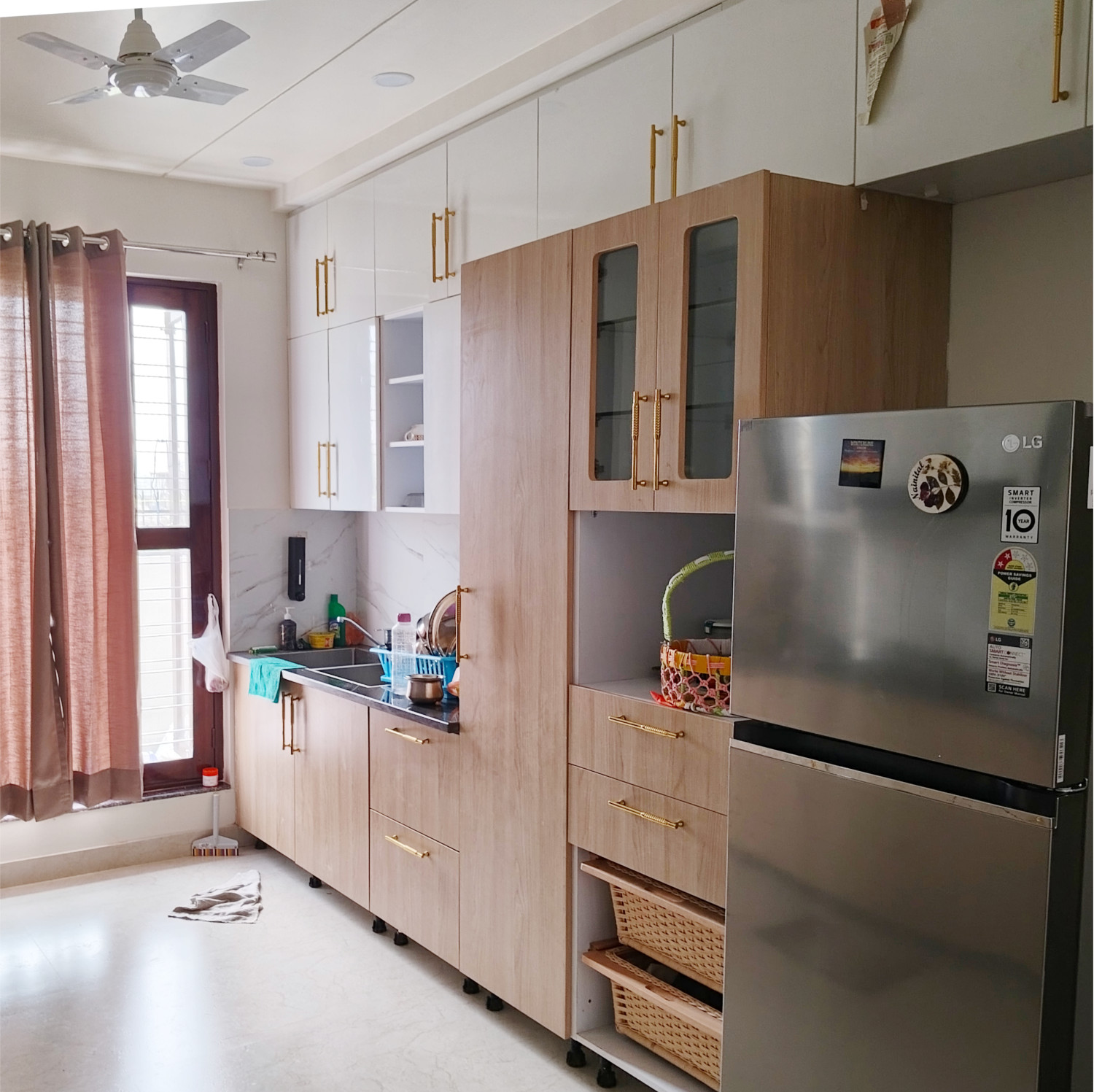 Amaltas H Shaped Kitchen with Upper Kitchen Cabinets