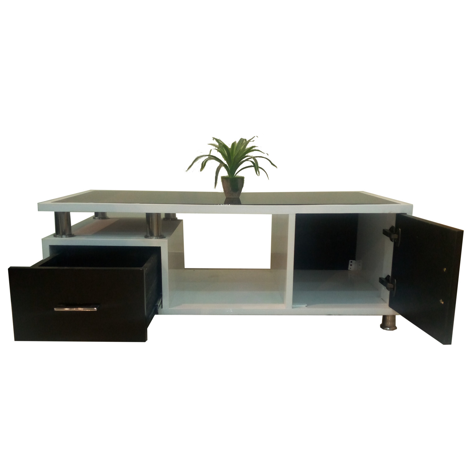Amaltas Center Table with Drawer and Lacquered Glass Top