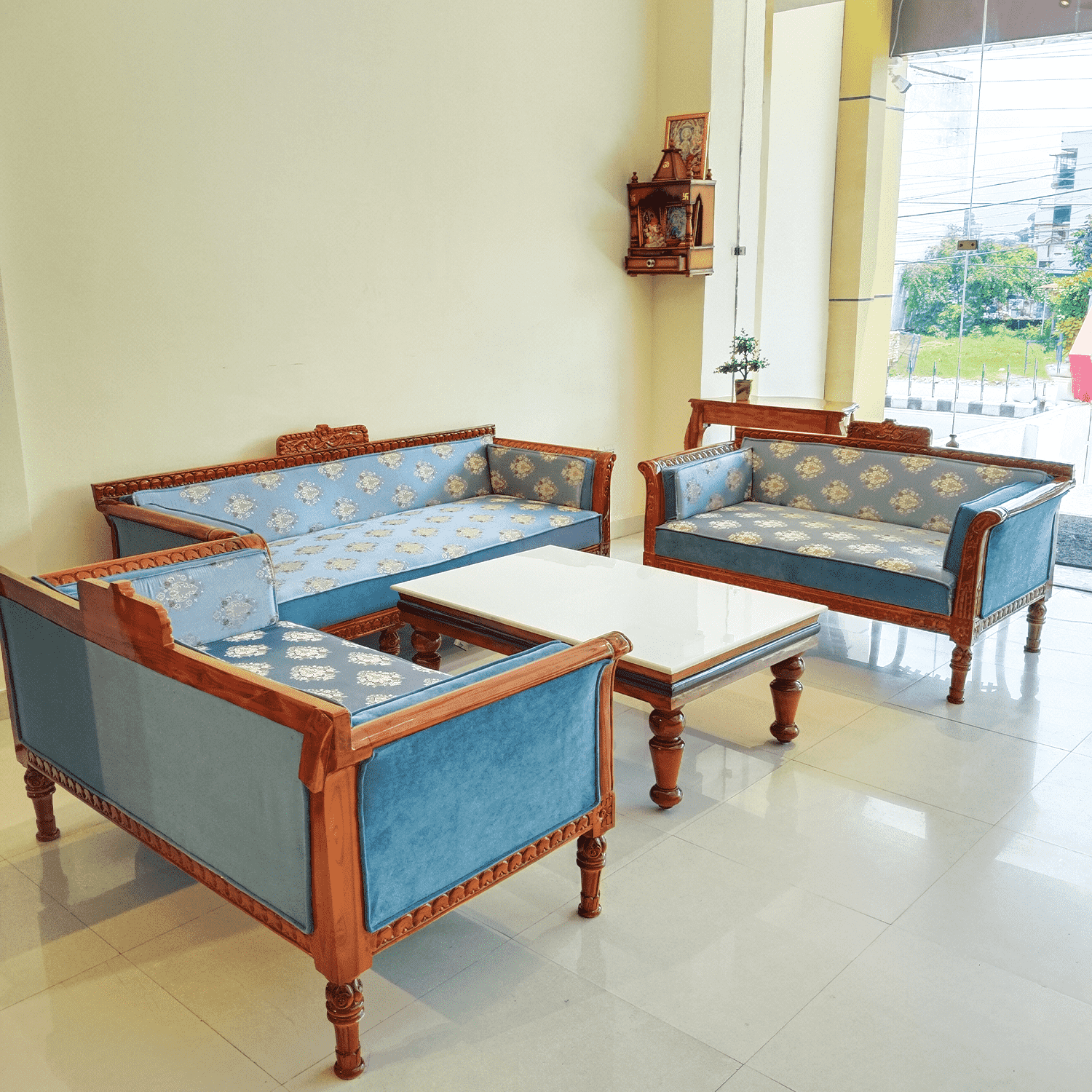 Amaltas Teak Wood Low Back Carving Sofa