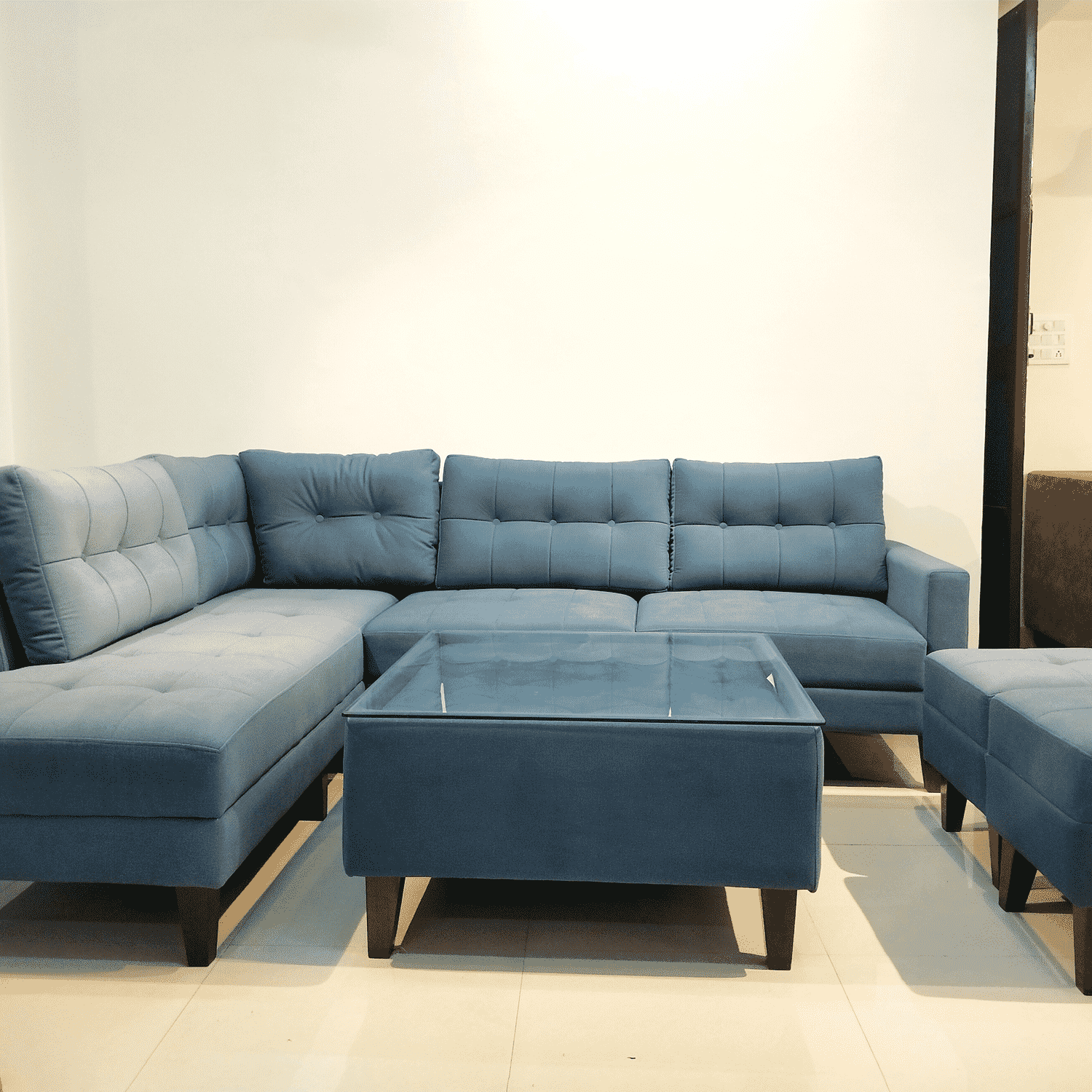 Amaltas L Shape Sofa | Modern Sofa Set Design |  Wooden Legs